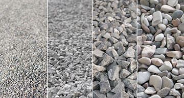 Four columns of different sized aggegate materials | Aggregate Supply